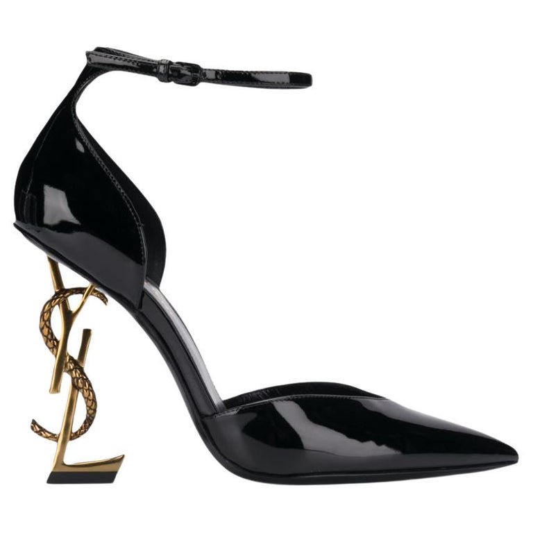 Saint Laurent Black Patent Leather Opyum D'Orsay YSL Logo Heel Pump Size 