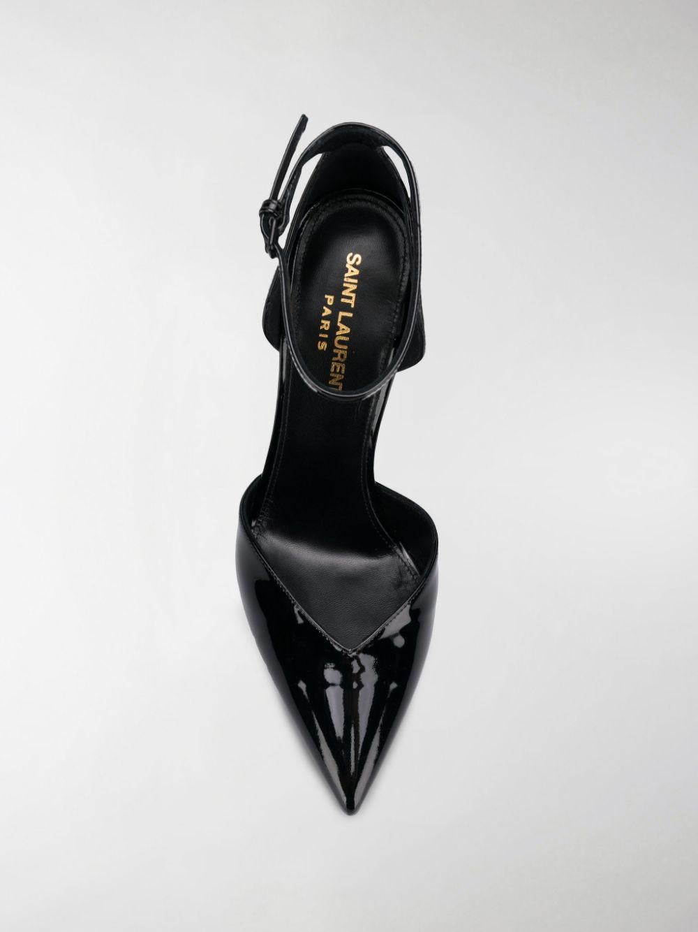 Saint Laurent Black Patent Leather Opyum D'Orsay YSL Logo Heel Pump Size 37 In New Condition In Paradise Island, BS