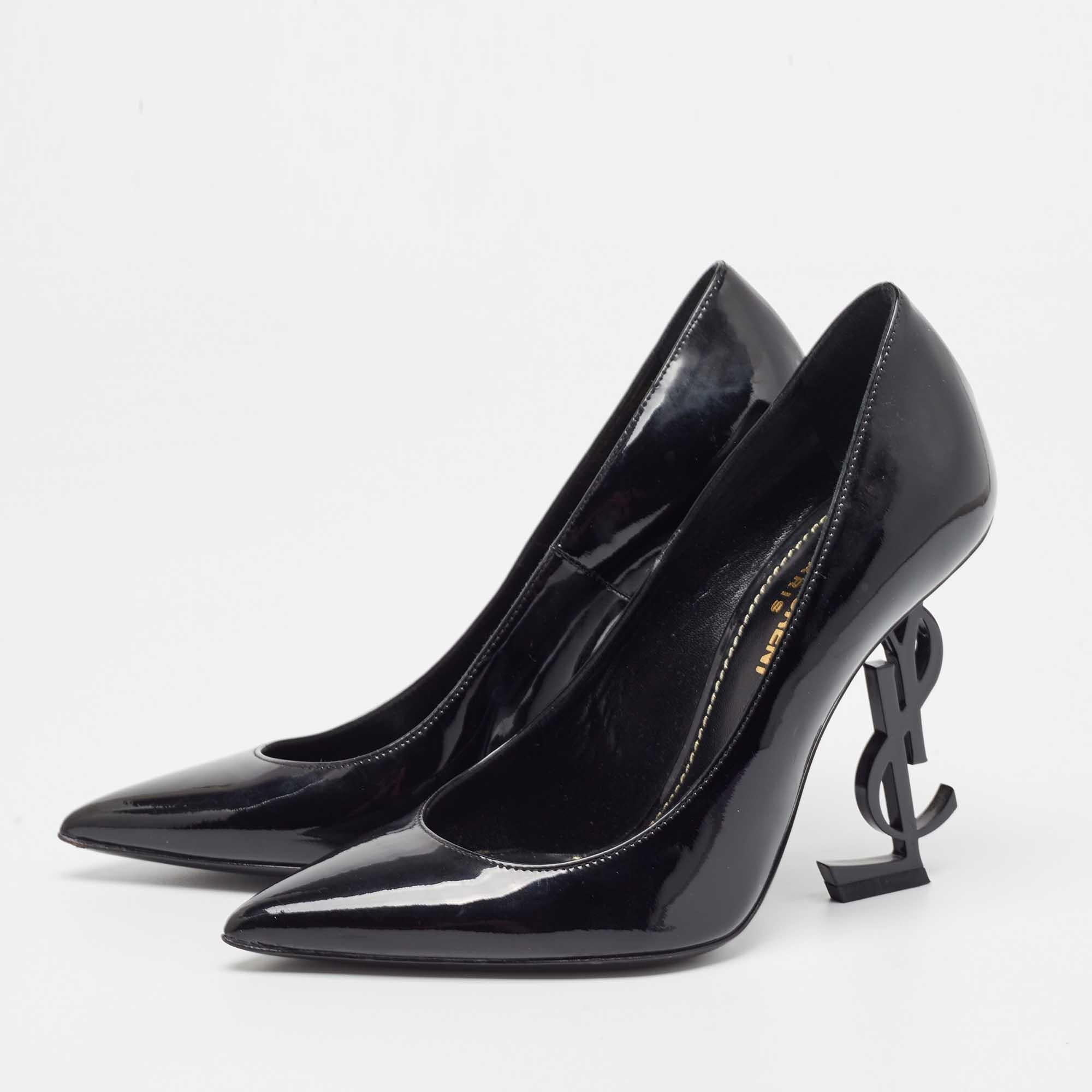 Men's Saint Laurent Black Patent Leather Opyum Pointed Toe Pumps Size 35