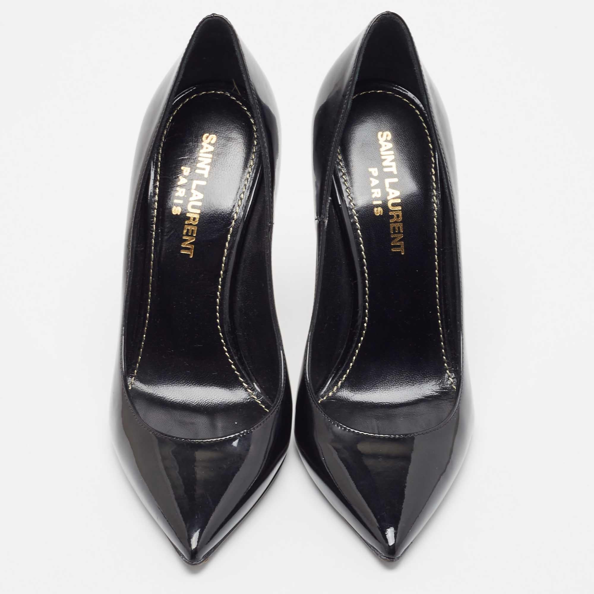 Women's Saint Laurent Black Patent Leather Opyum Pointed Toe Pumps Size 35