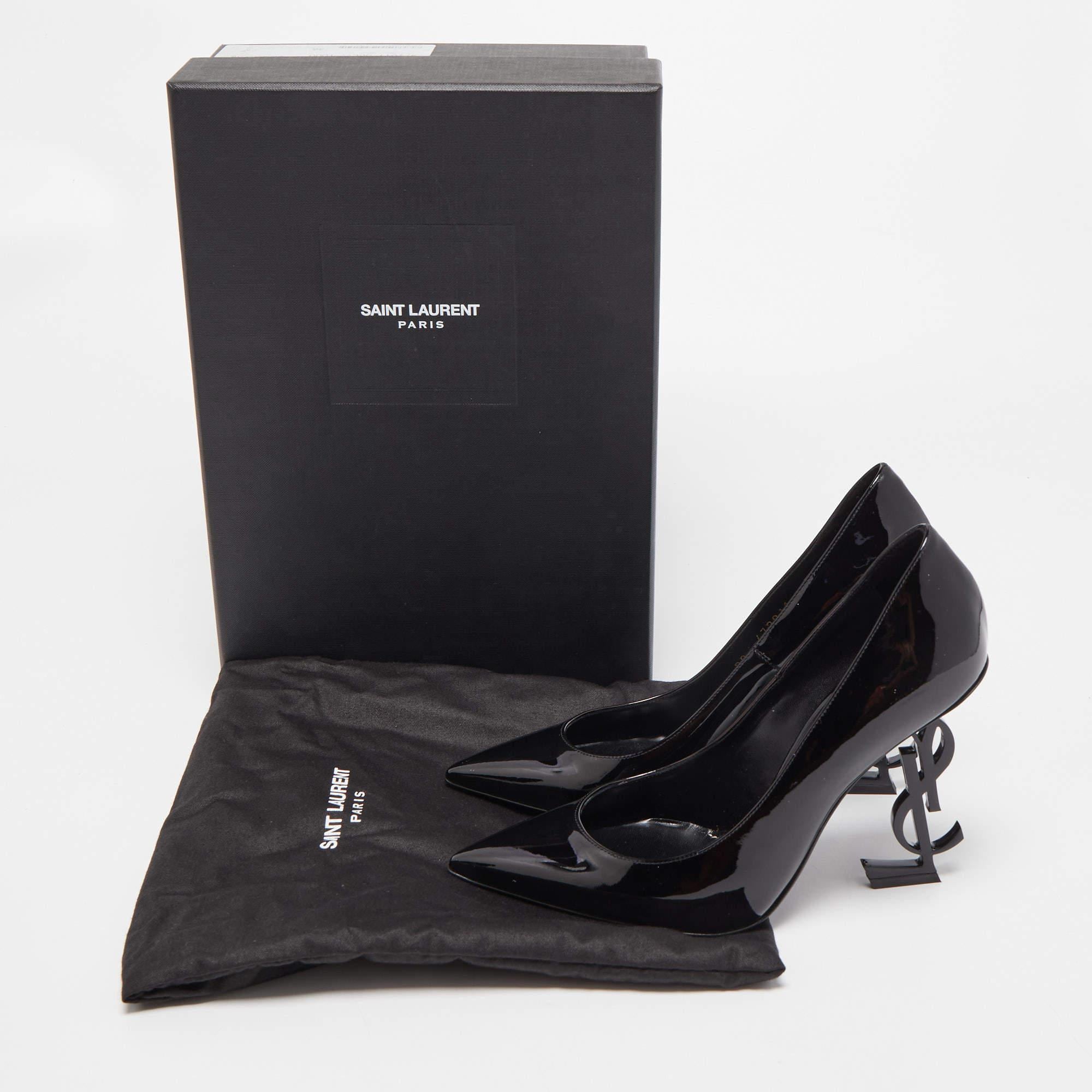 Saint Laurent Black Patent Leather Opyum Pointed Toe Pumps Size 36 5