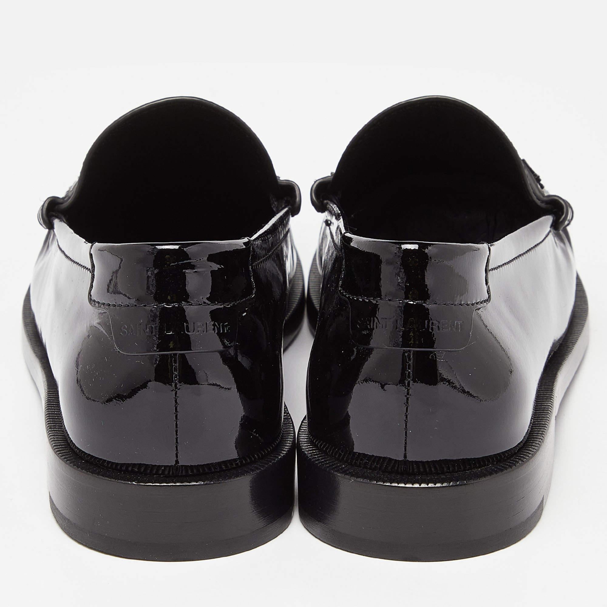 Saint Laurent Black Patent Leather Penny Le Loafers Size 37.5 In Excellent Condition In Dubai, Al Qouz 2