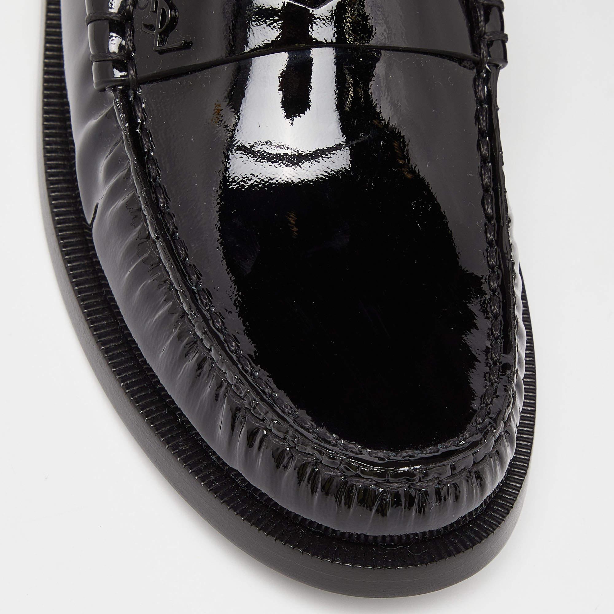 Saint Laurent Black Patent Leather Penny Le Loafers Size 37.5 For Sale 1