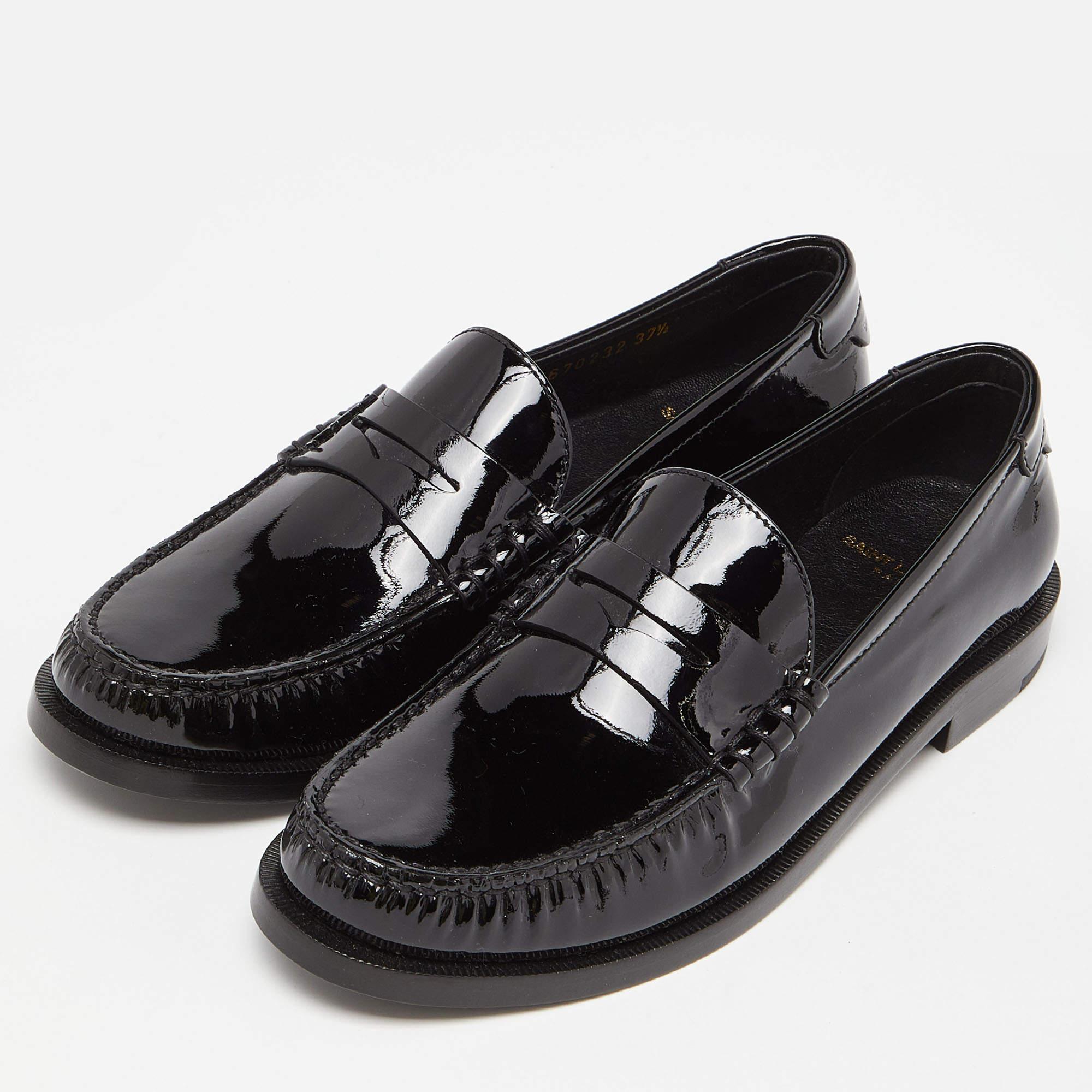 Saint Laurent Black Patent Leather Penny Le Loafers Size 37.5 For Sale 2