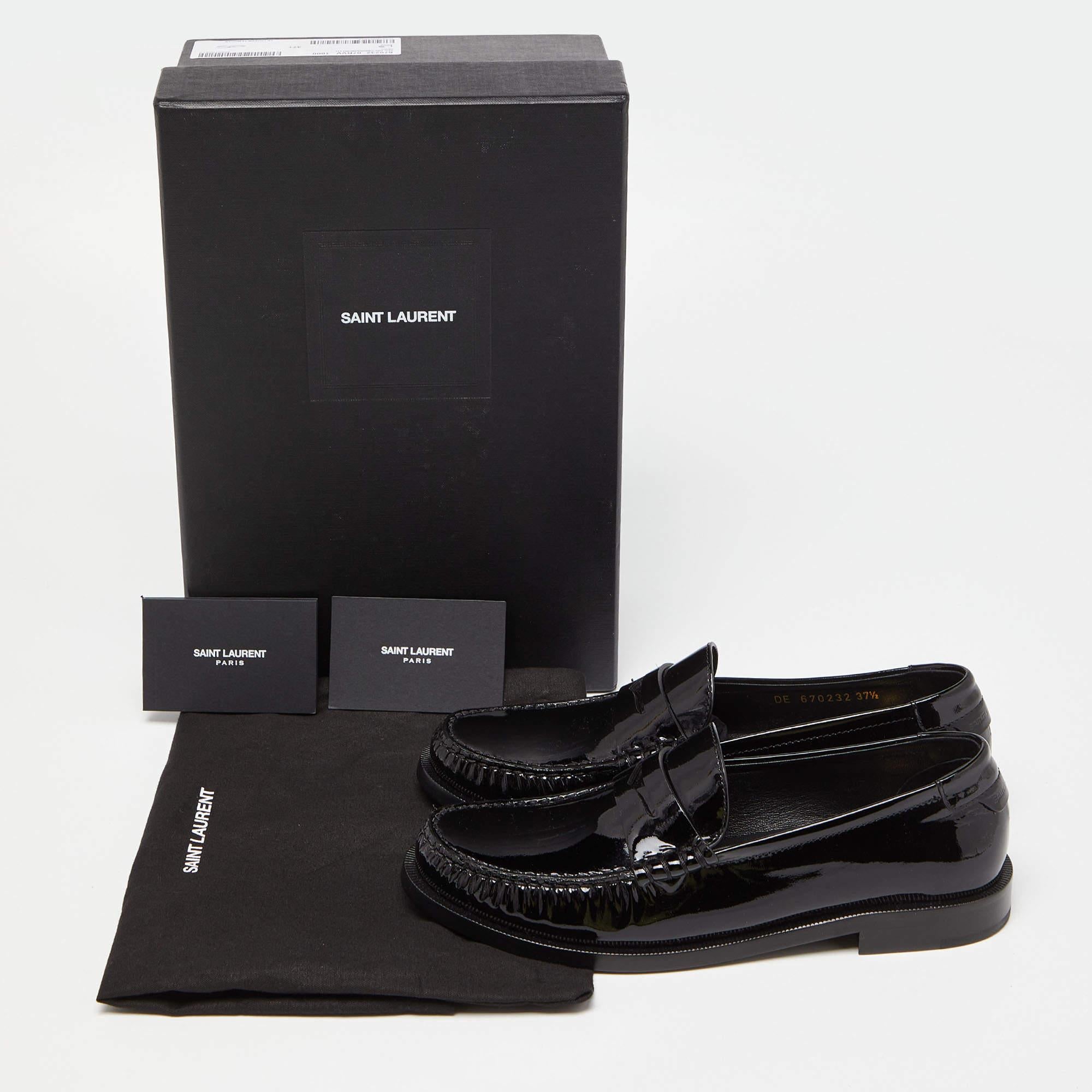 Saint Laurent Black Patent Leather Penny Le Loafers Size 37.5 For Sale 3