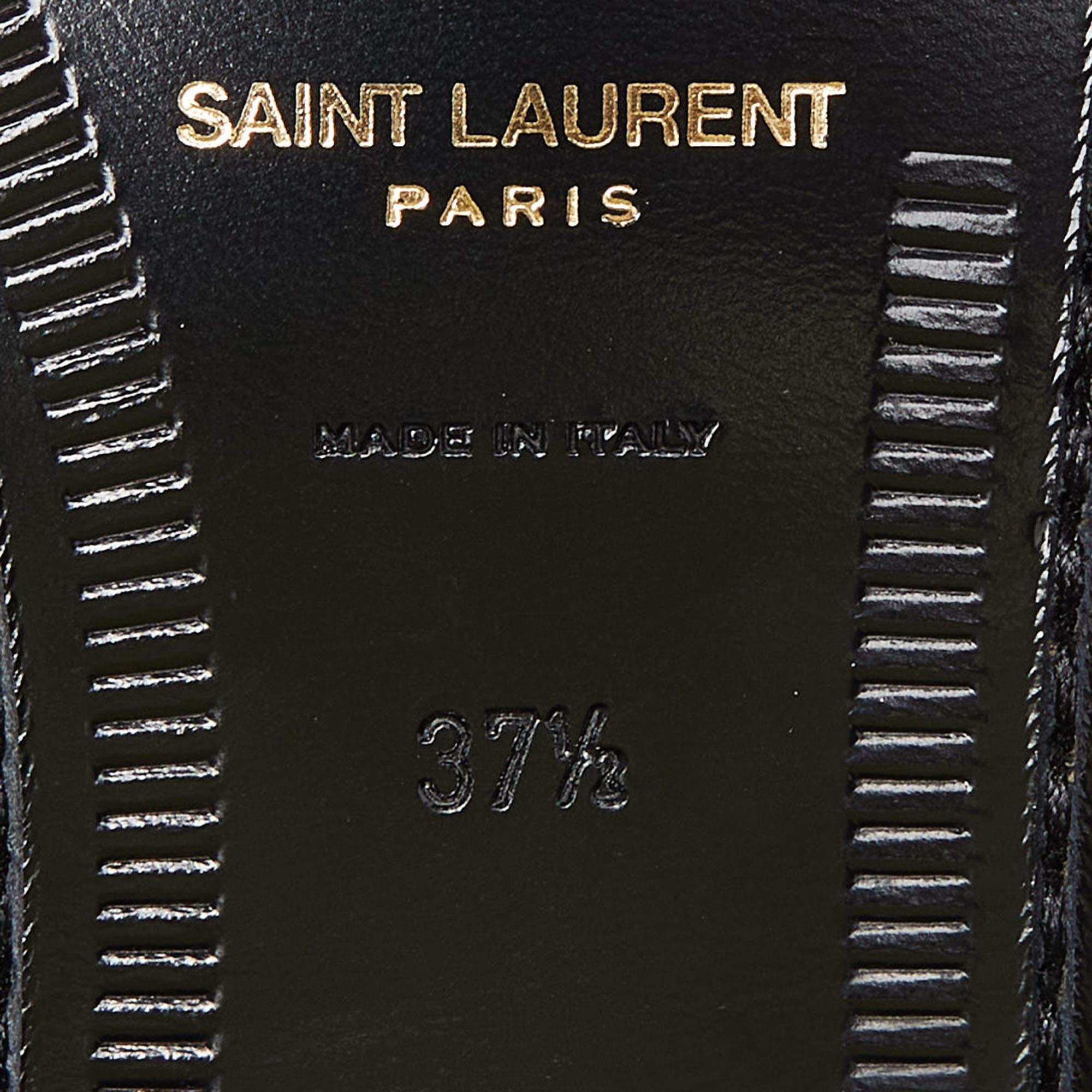Saint Laurent Black Patent Leather Penny Le Loafers Size 37.5 5