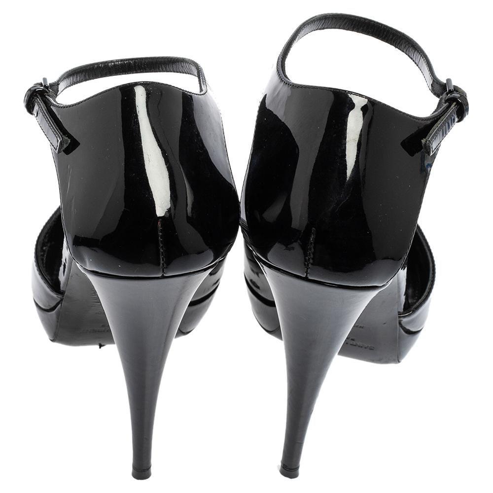 Saint Laurent Black Patent Leather Platform Ankle Strap Sandals Size 38 1