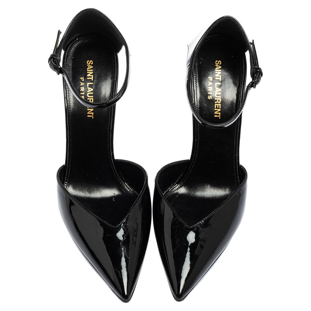 Saint Laurent Black Patent Leather Platform Ankle Strap Sandals Size 38 2