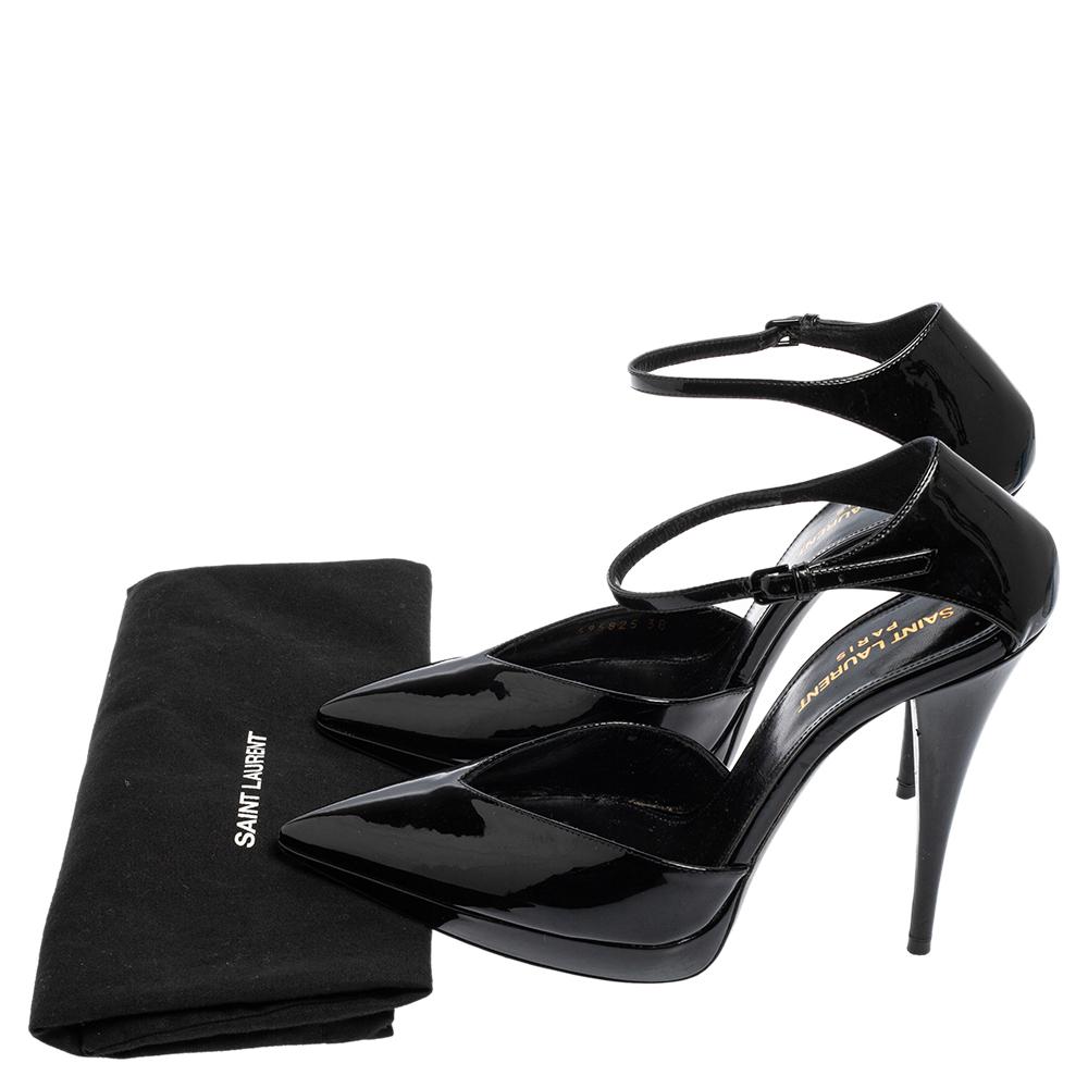 Saint Laurent Black Patent Leather Platform Ankle Strap Sandals Size 38 4