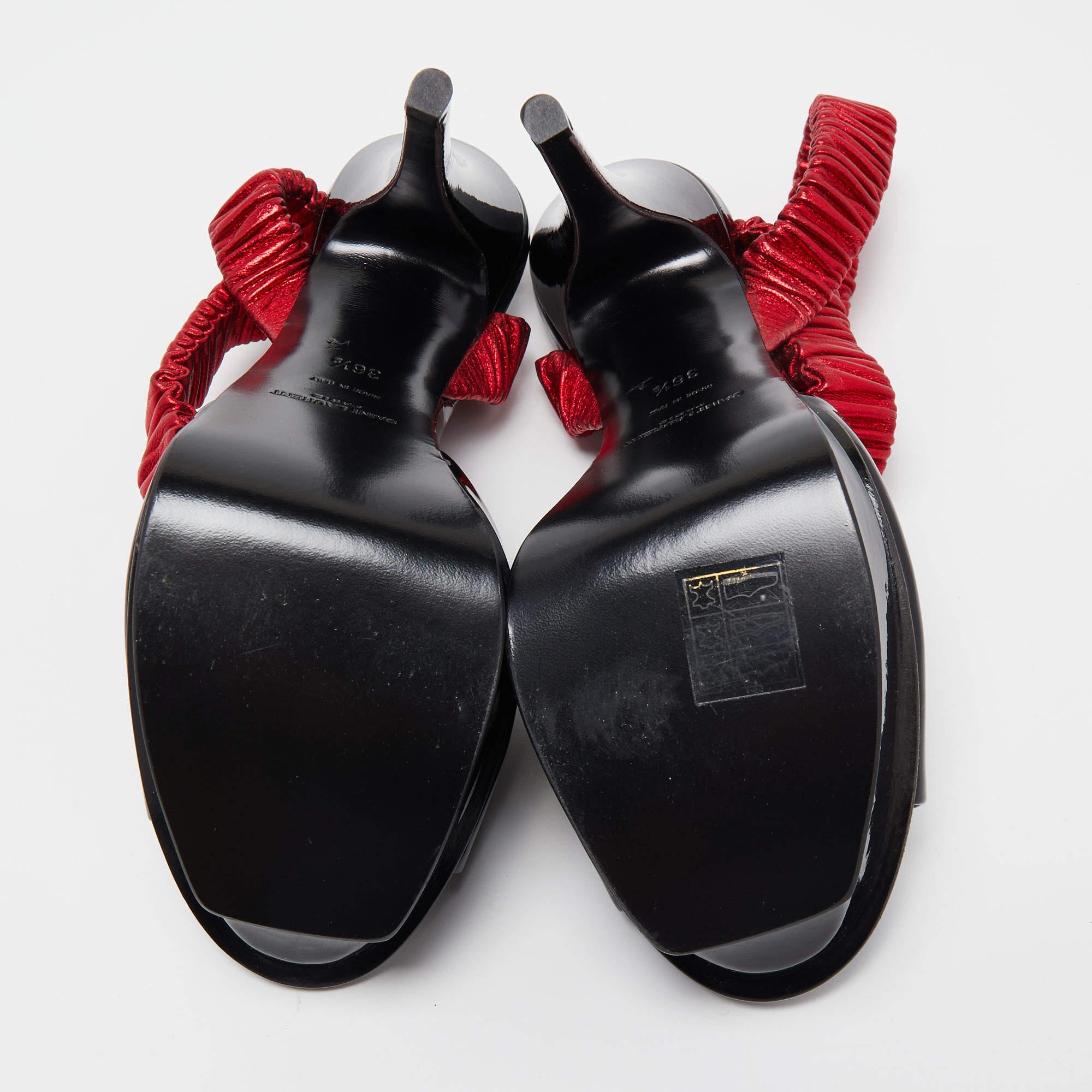 Saint Laurent Black Patent Leather Platform Ankle Wrap Sandals Size 36.5 1