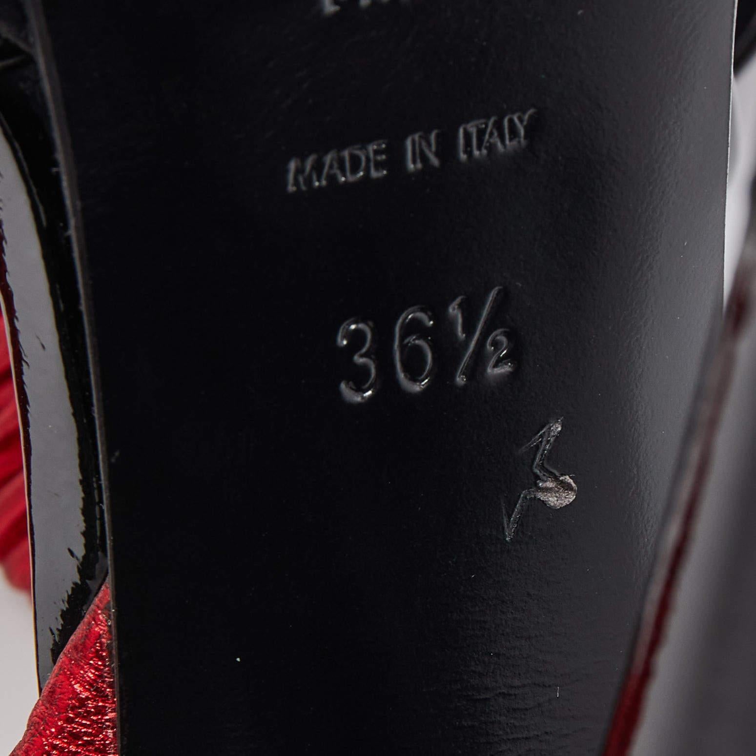 Saint Laurent Black Patent Leather Platform Ankle Wrap Sandals Size 36.5 5