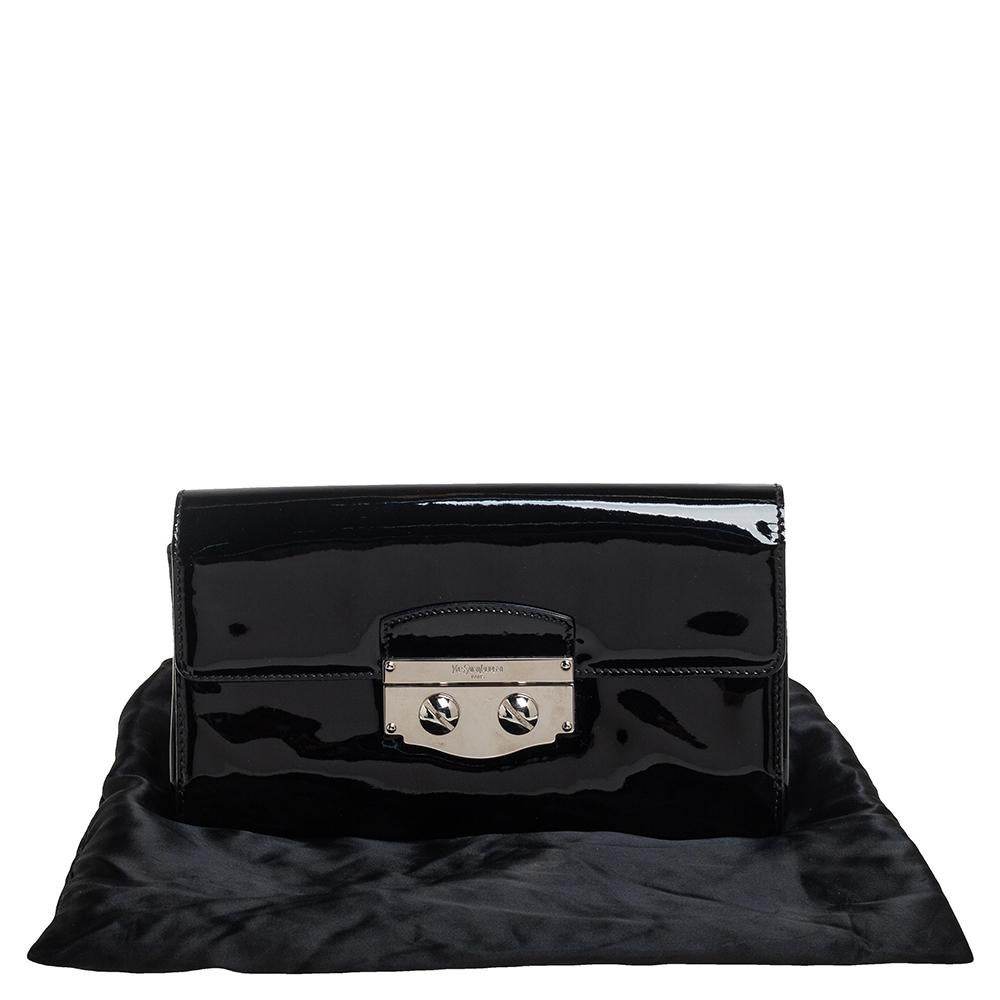 Saint Laurent Black Patent Leather Pushlock Flap Clutch 9