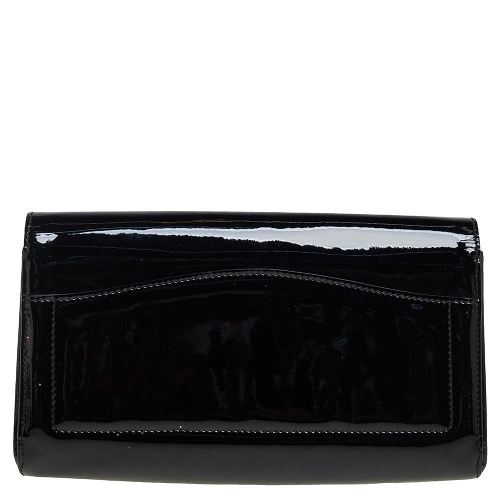 Women's Saint Laurent Black Patent Leather Pushlock Flap Clutch