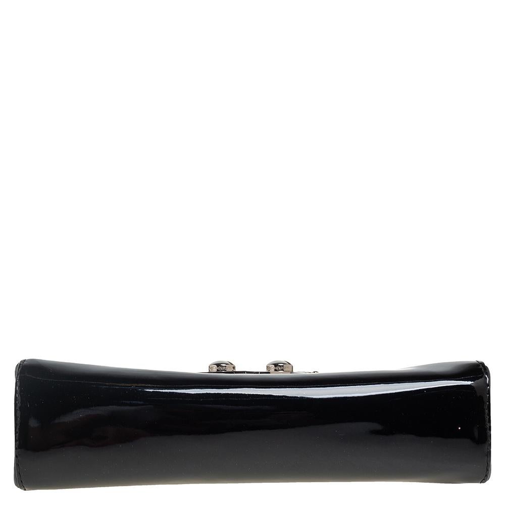 Saint Laurent Black Patent Leather Pushlock Flap Clutch 1