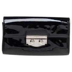 Saint Laurent Black Patent Leather Pushlock Flap Clutch