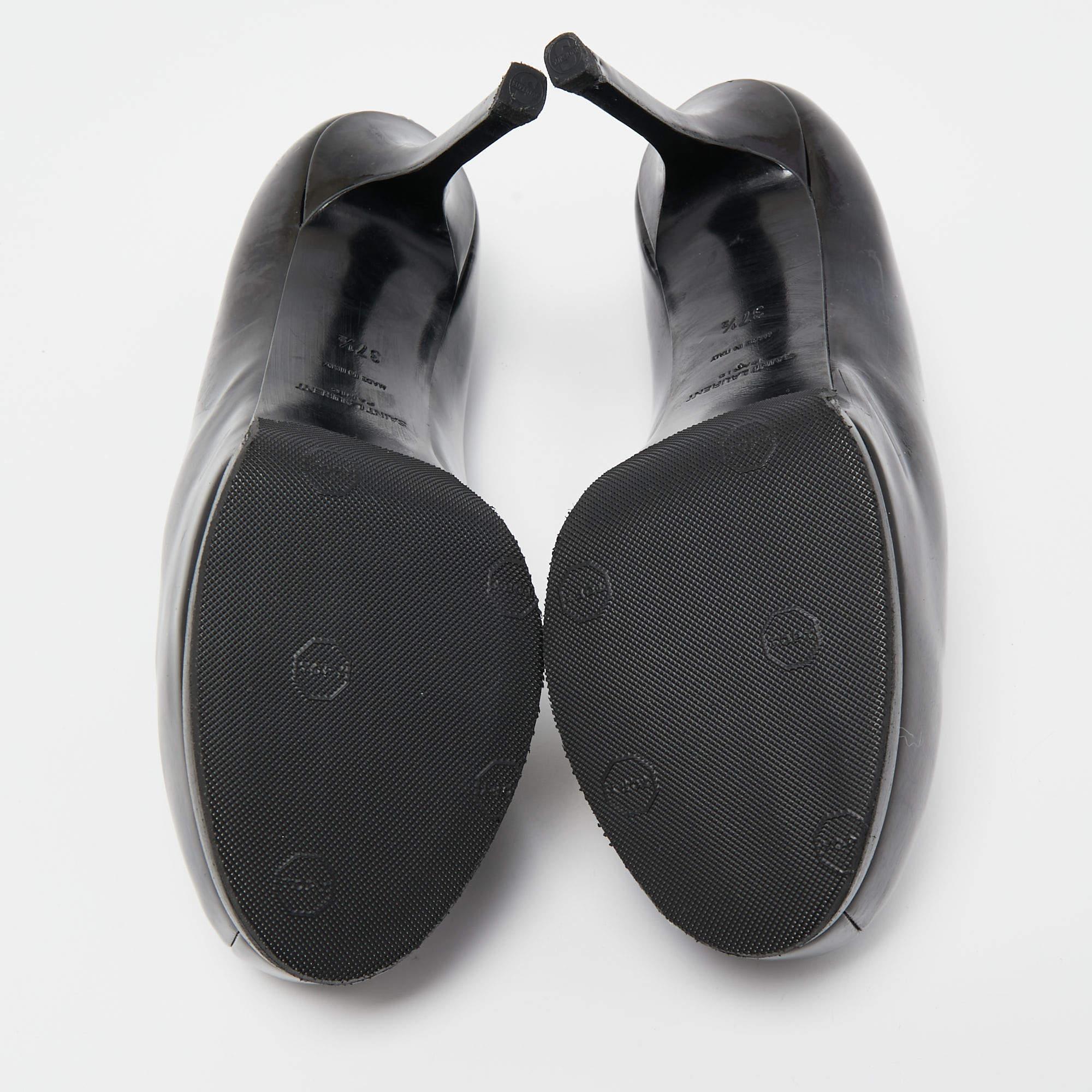 Saint Laurent Black Patent Leather Tribtoo Platform Pumps Size 37.5 For Sale 2