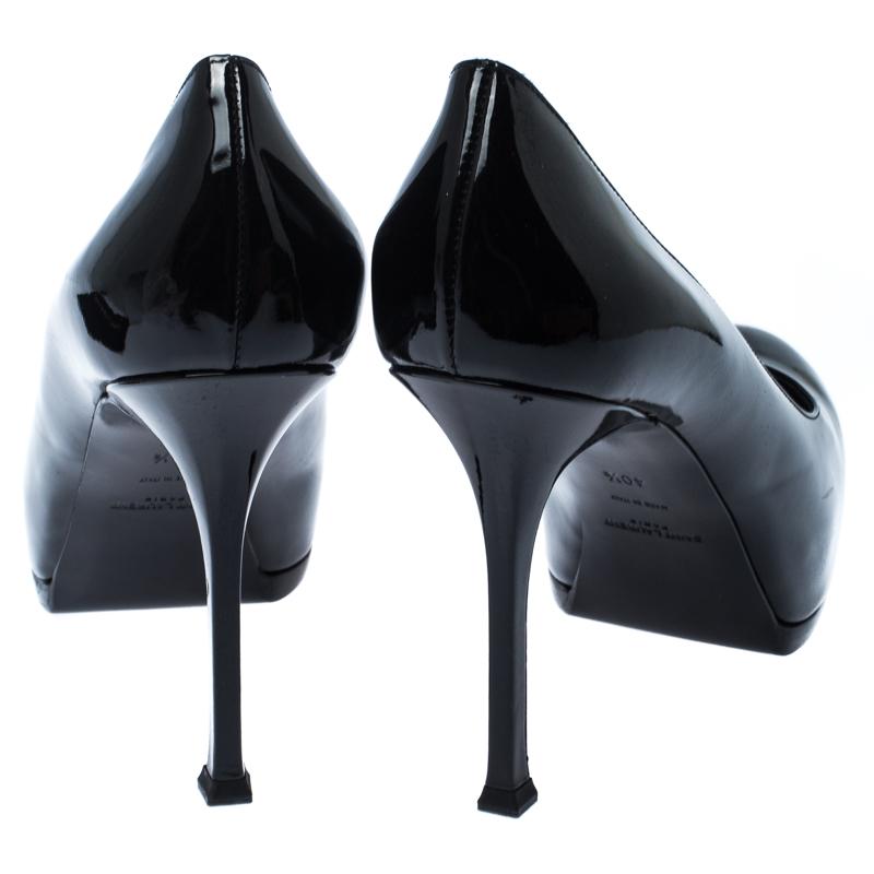 Women's Saint Laurent Black Patent Leather Tribtoo Round Toe Pumps Size 40.5