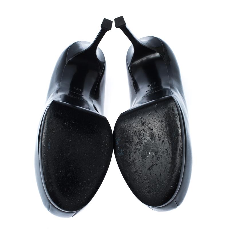 Saint Laurent Black Patent Leather Tribtoo Round Toe Pumps Size 40.5 2