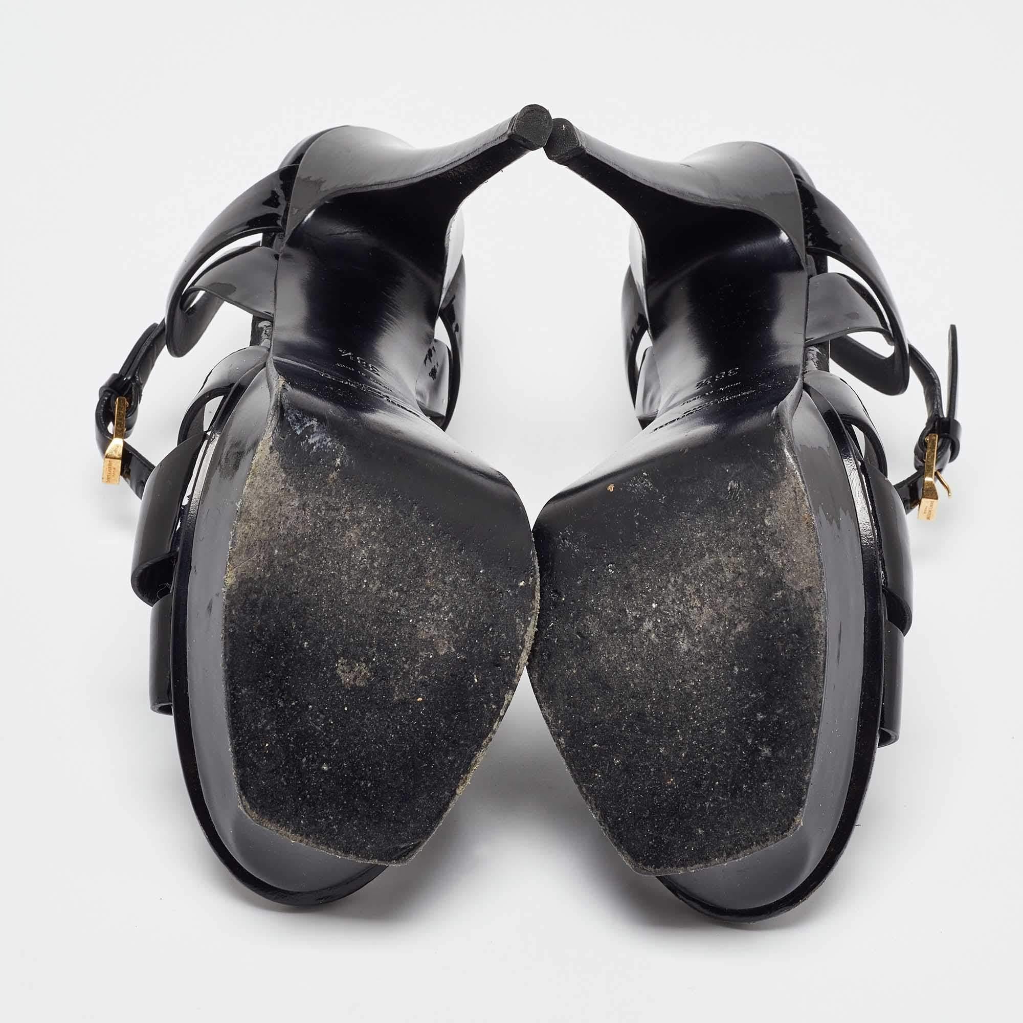 Saint Laurent Black Patent Leather Tribute Ankle Strap Sandals 38.5 2
