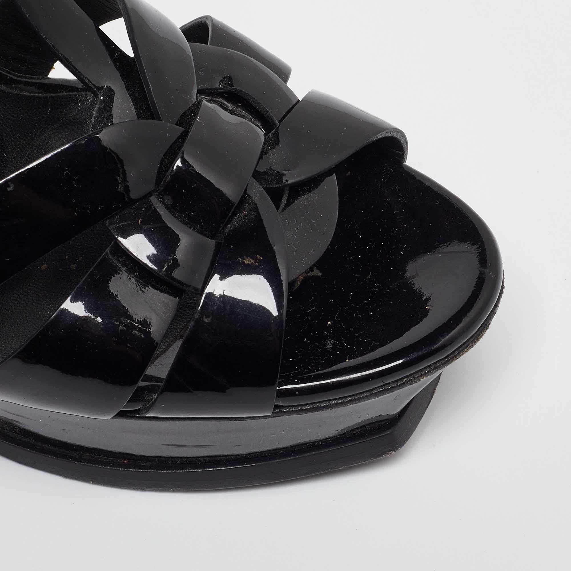 Saint Laurent Black Patent Leather Tribute Ankle Strap Sandals 38.5 3