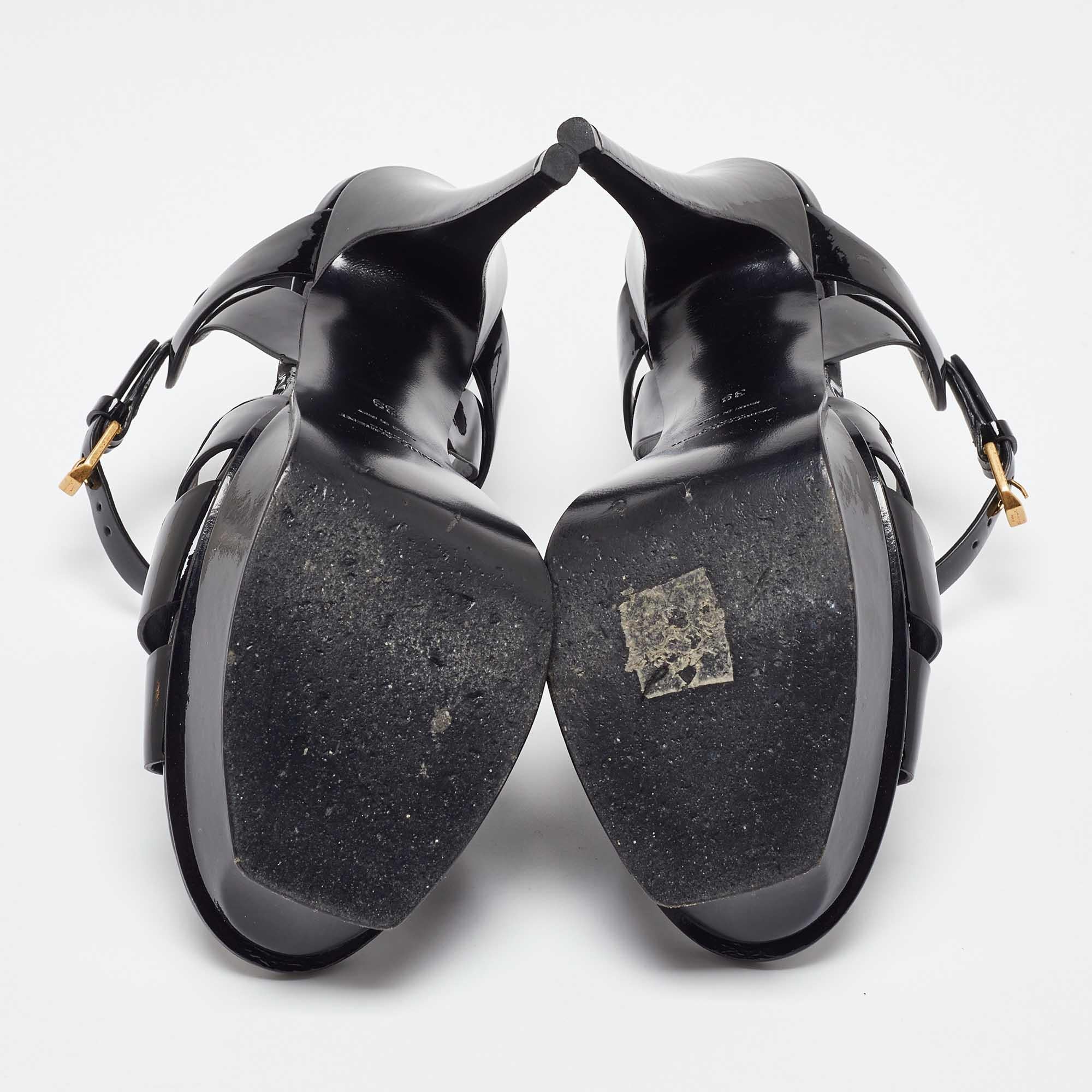 Saint Laurent Black Patent Leather Tribute Platform Sandals Size 39 For Sale 2
