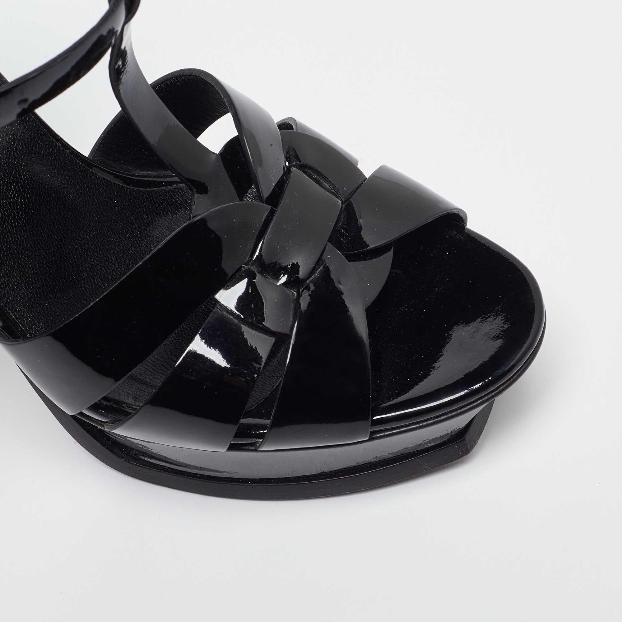 Saint Laurent Black Patent Leather Tribute Platform Sandals Size 39 For Sale 3