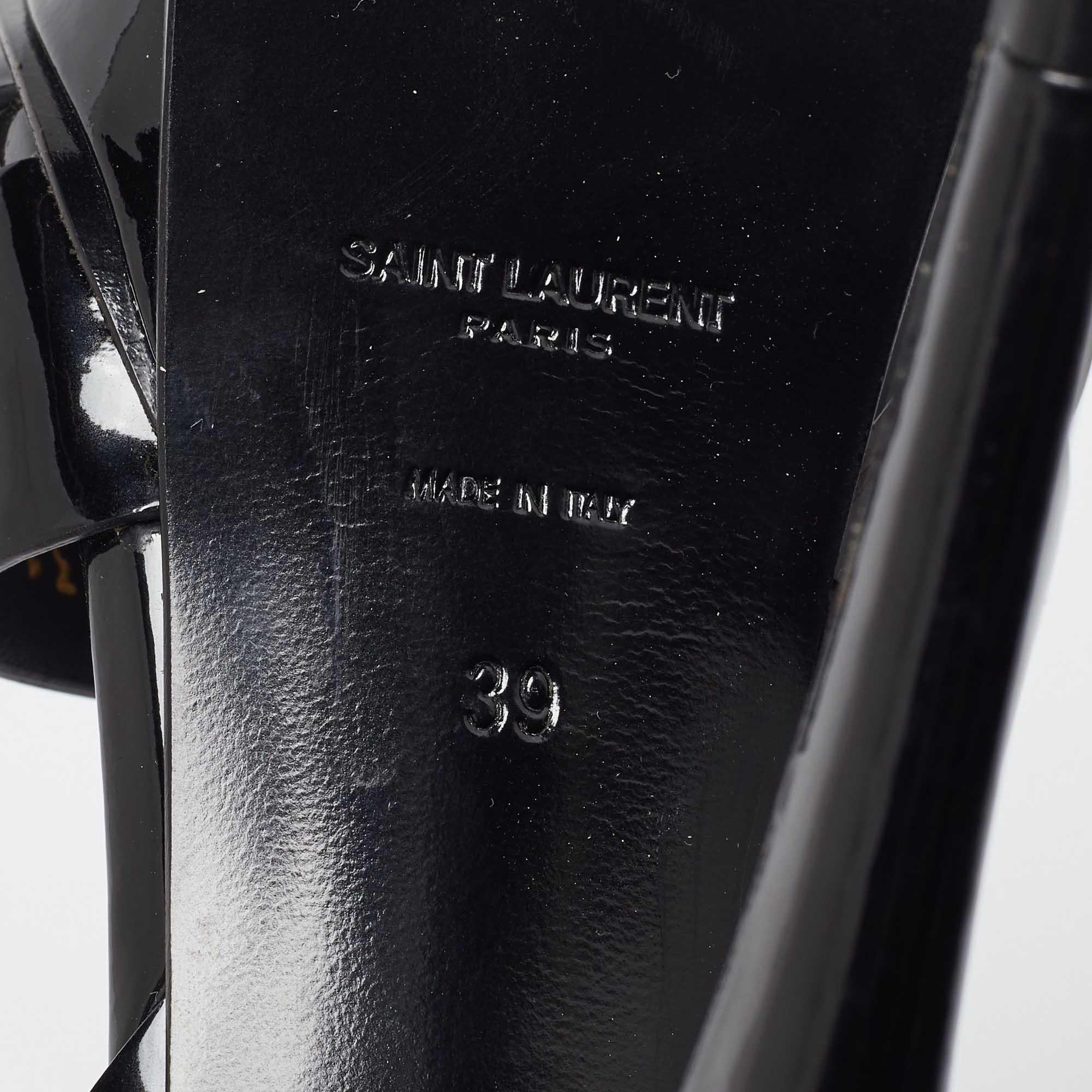 Saint Laurent Black Patent Leather Tribute Platform Sandals Size 39 For Sale 4
