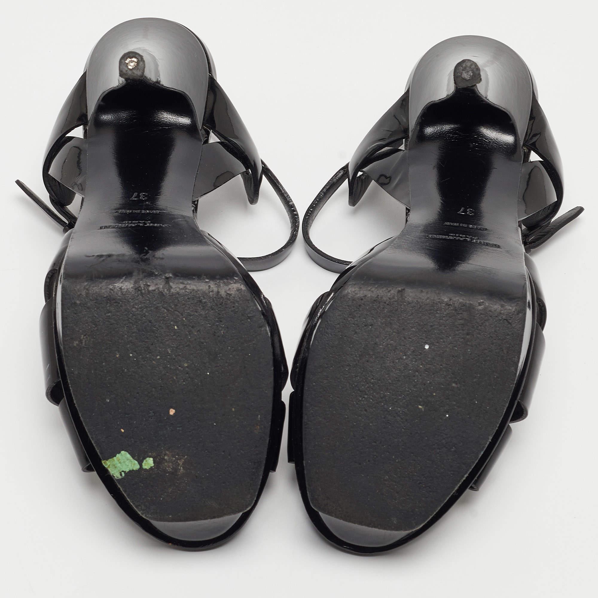 Saint Laurent Black Patent Leather Tribute Sandals Size 37 4