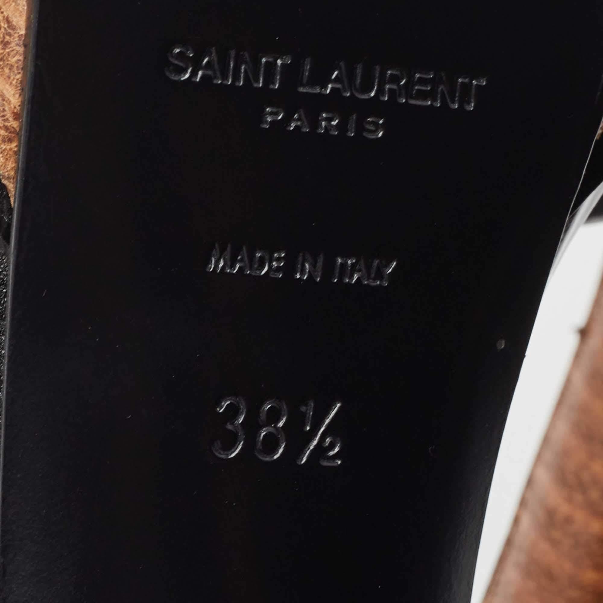 Women's Saint Laurent Black Patent Leather Tribute Woodstock Sandals Size 38.5 For Sale