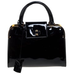 Saint Laurent Black Patent Leather Uptown Small Tote