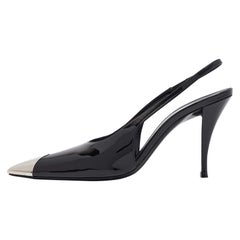 Saint Laurent Black Patent Leather Vesper Slingback Pumps Size 39