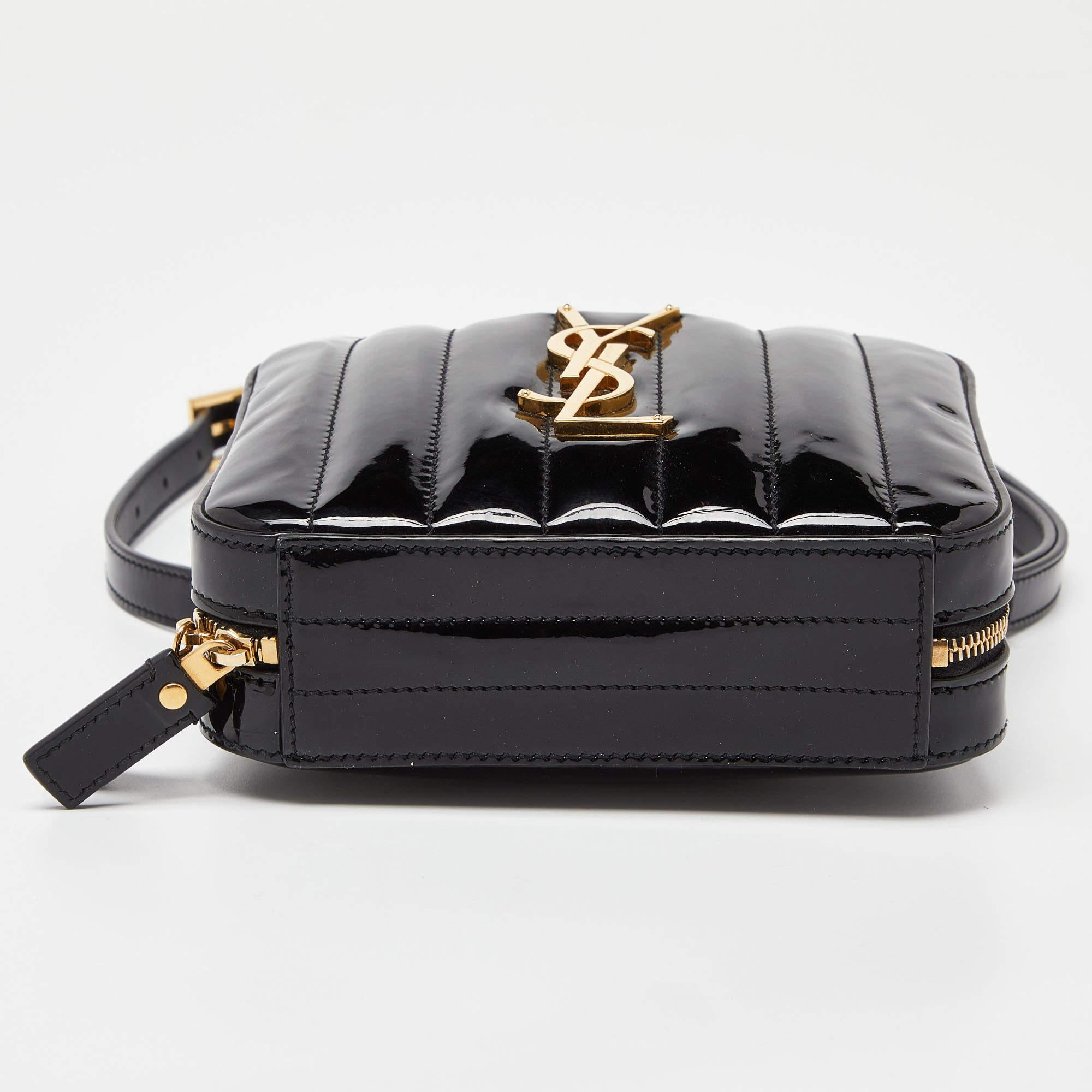 Saint Laurent Black Patent Leather Vicky Monogram Belt Bag In Fair Condition In Dubai, Al Qouz 2