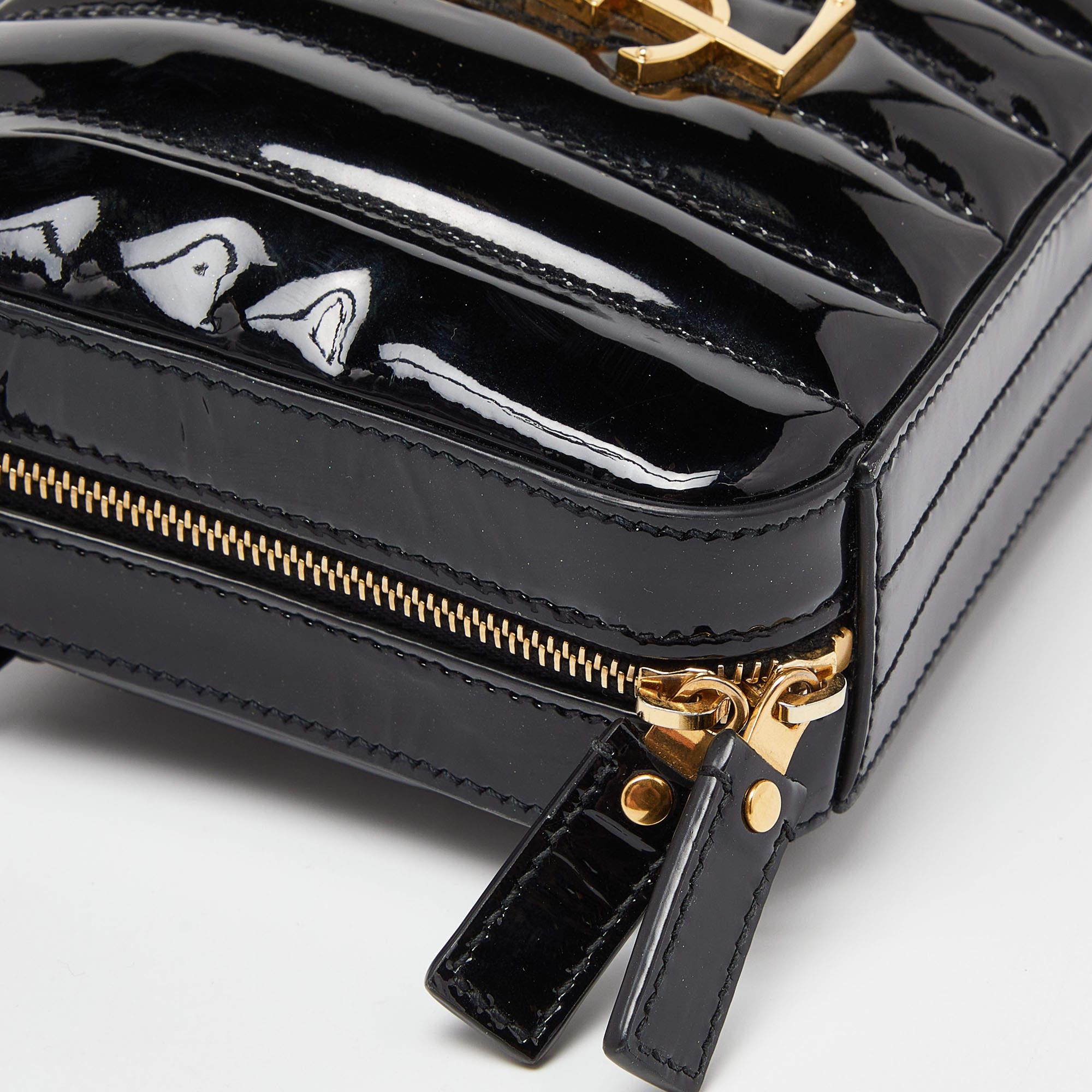 Women's Saint Laurent Black Patent Leather Vicky Monogram Belt Bag