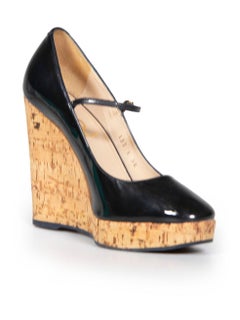 Saint Laurent Black Patent Mary Jane Wedges Size IT 38