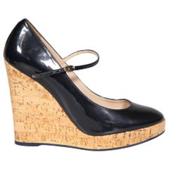 Saint Laurent Black Patent Mary Jane Wedges Size IT 38