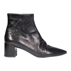 Saint Laurent Black Patent Mid Heel Ankle Boots Size IT 40