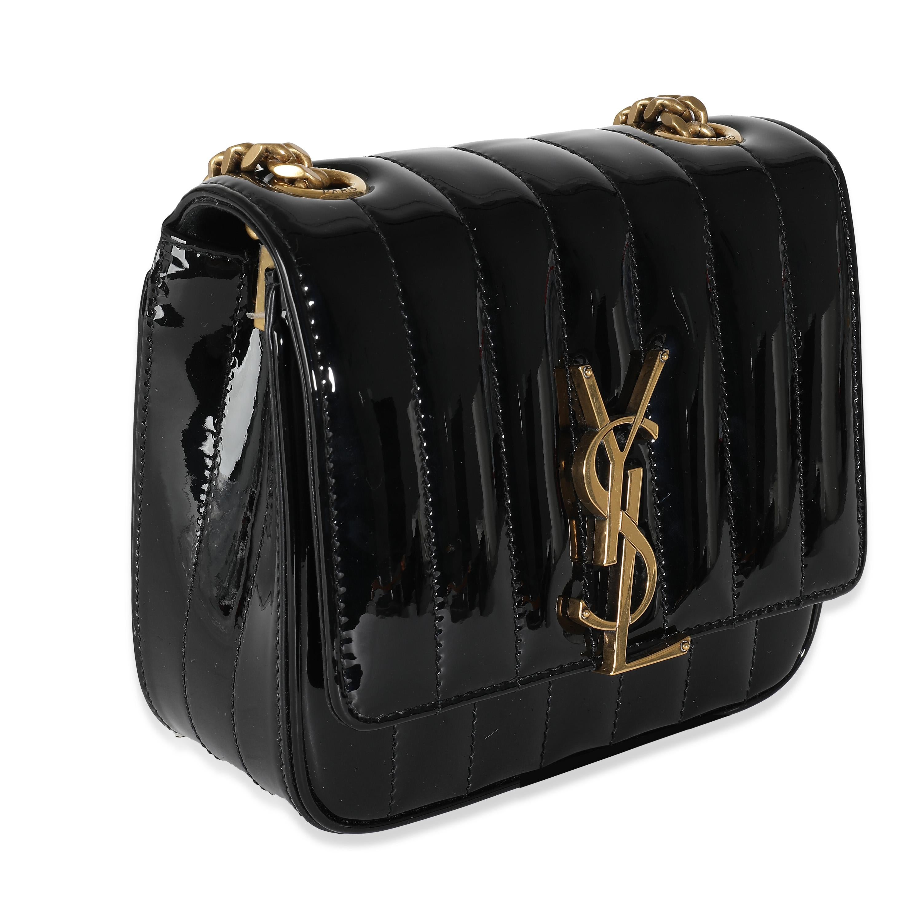 Nero Saint Laurent Borsa a catena piccola Vicky con brevetto nero in vendita
