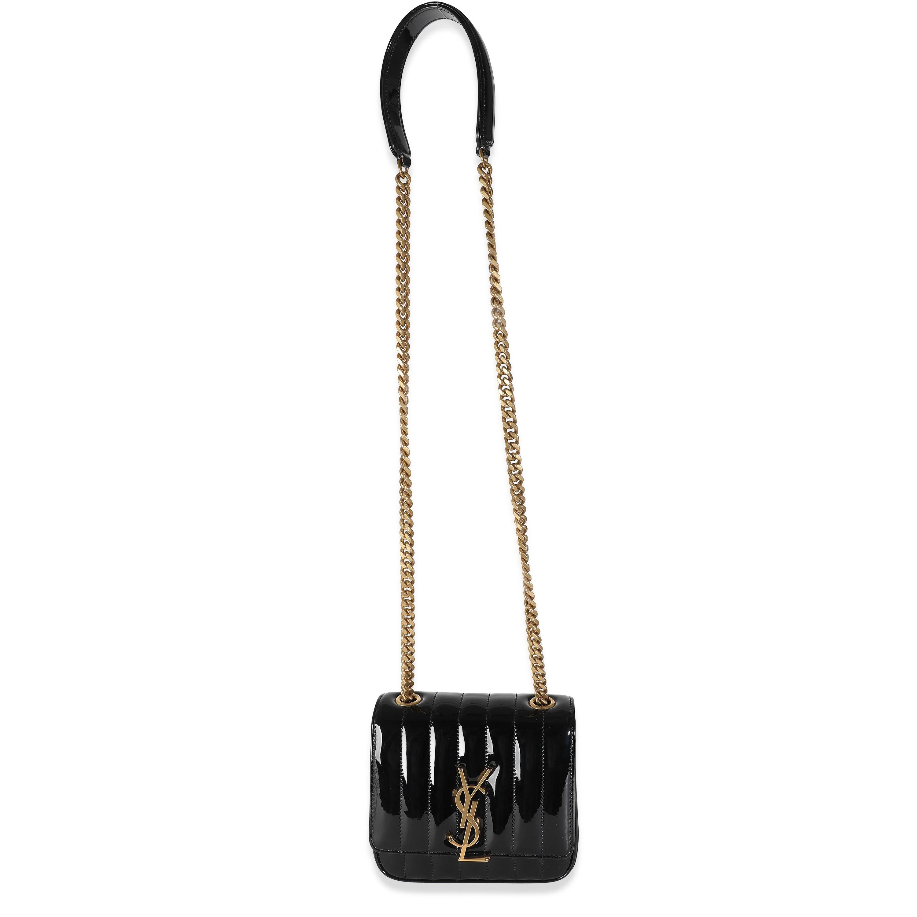 Saint Laurent Borsa a catena piccola Vicky con brevetto nero in vendita 1