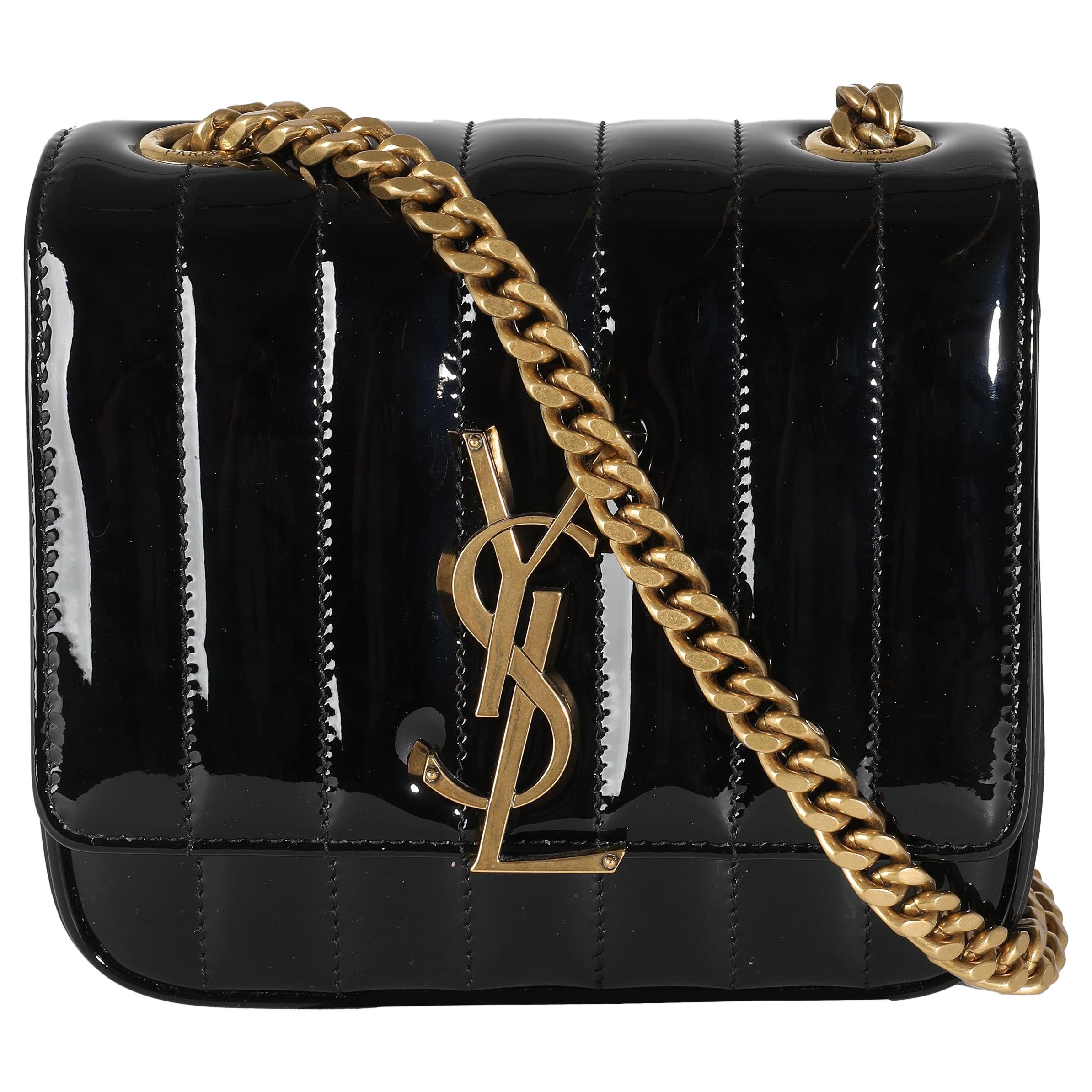 Saint Laurent Borsa a catena piccola Vicky con brevetto nero in vendita