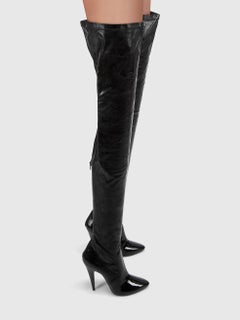 Saint Laurent Black Patent Thigh High Boots Size IT 40