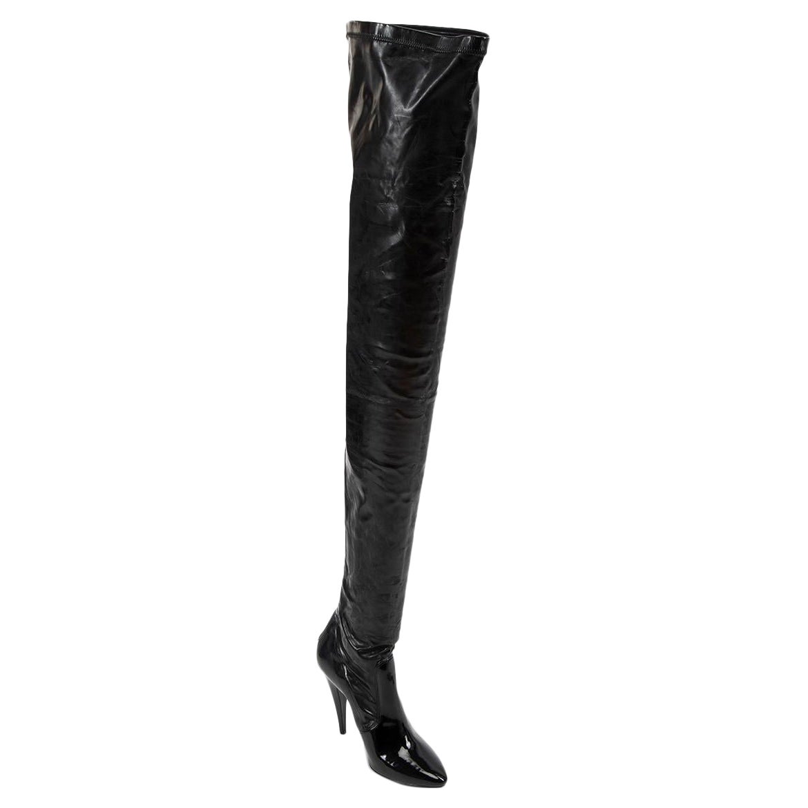 Saint Laurent Black Patent Thigh High Boots Size IT 40