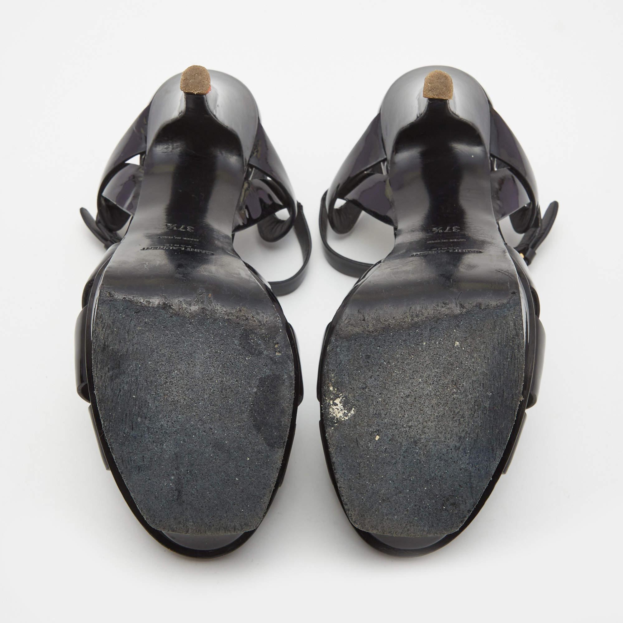 Saint Laurent Black Patent Tribute Ankle Sandals Size 37.5 3