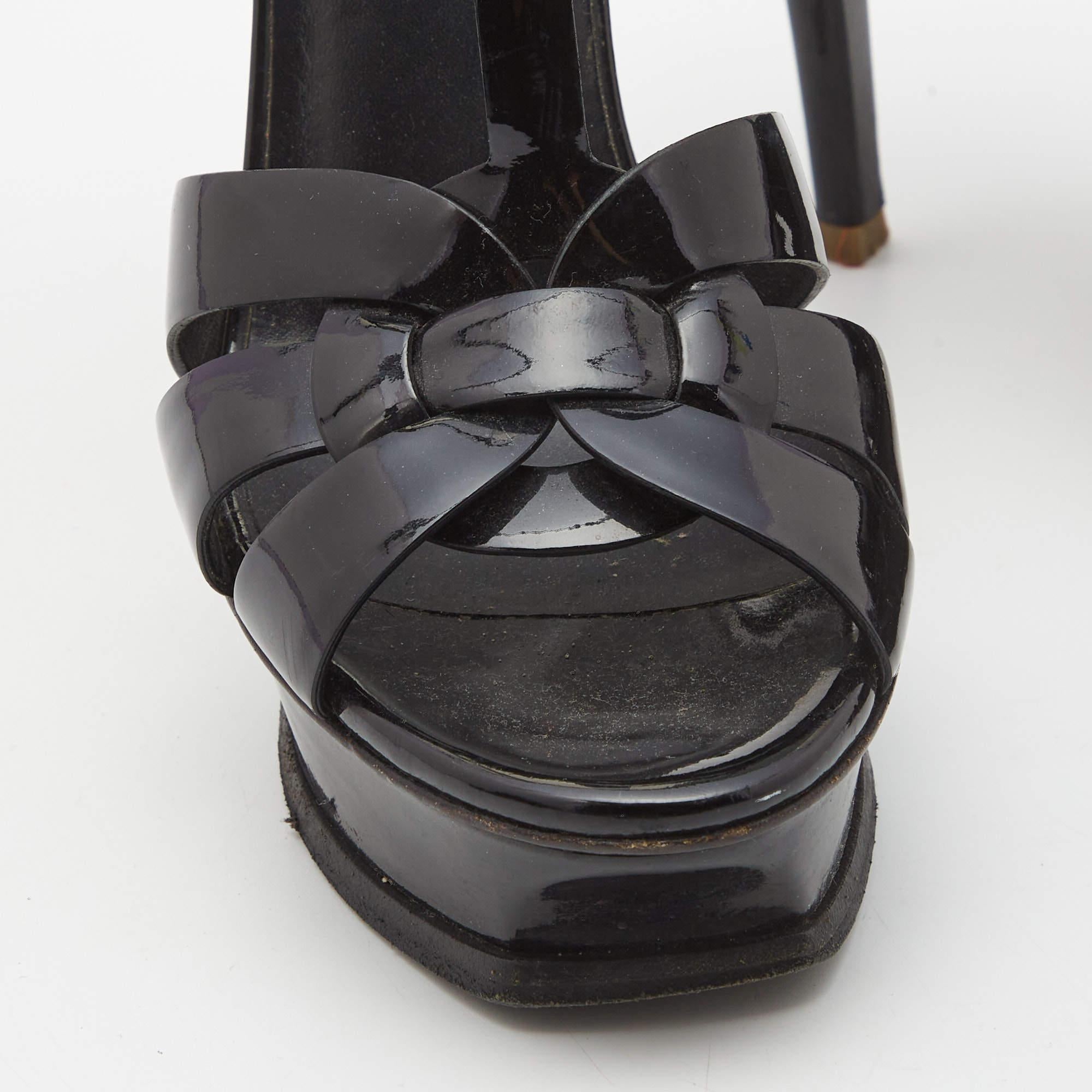 Saint Laurent Black Patent Tribute Ankle Sandals Size 37.5 4