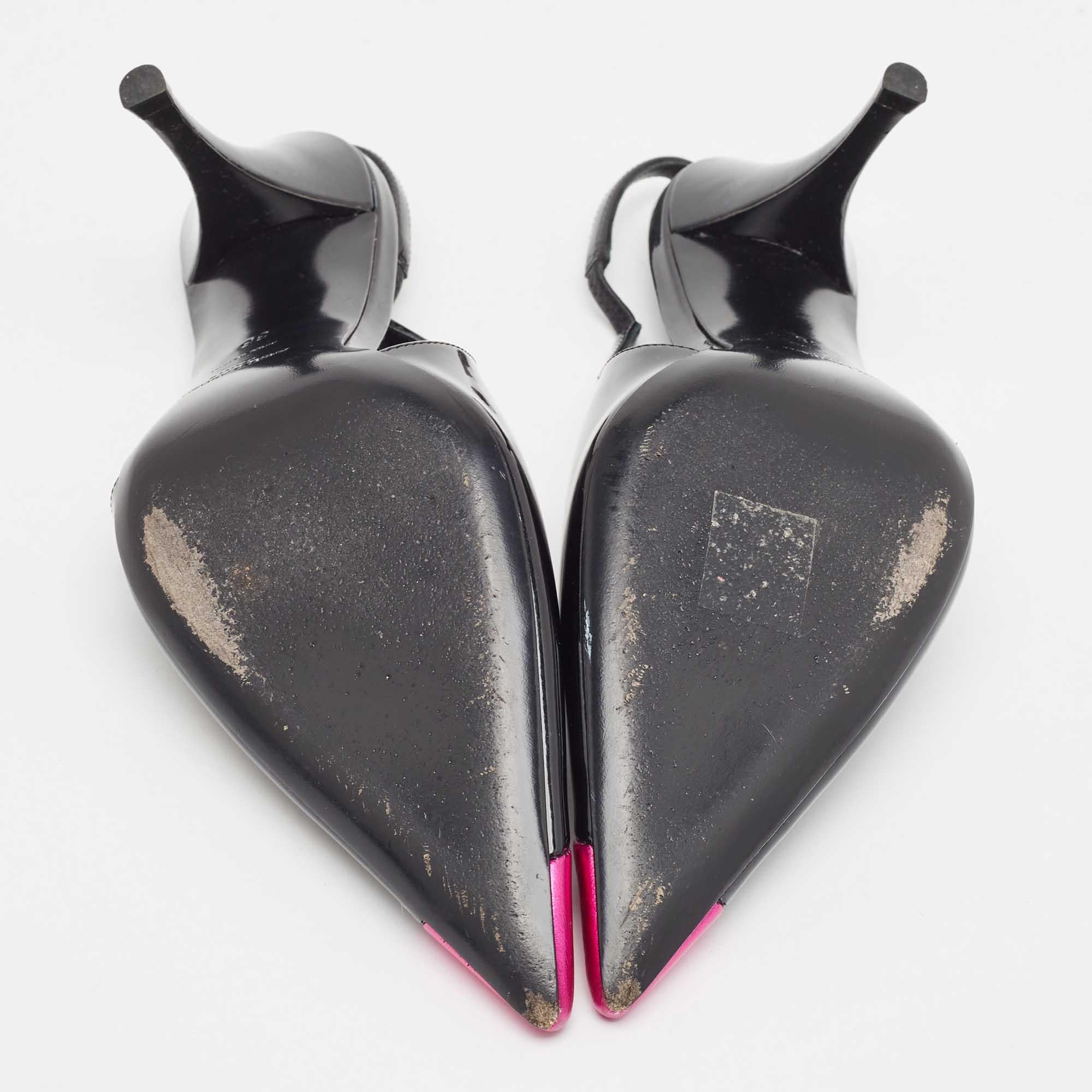 Saint Laurent Black/Pink Patent and Leather Slingback Pumps Size 36 For Sale 2