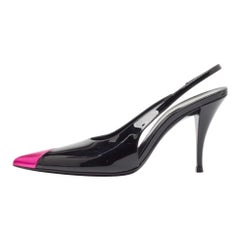 Saint Laurent Black/Pink Patent and Leather Slingback Pumps Size 36