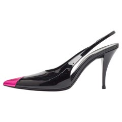 Saint Laurent Black/Pink Patent and Leather Slingback Pumps Size 36