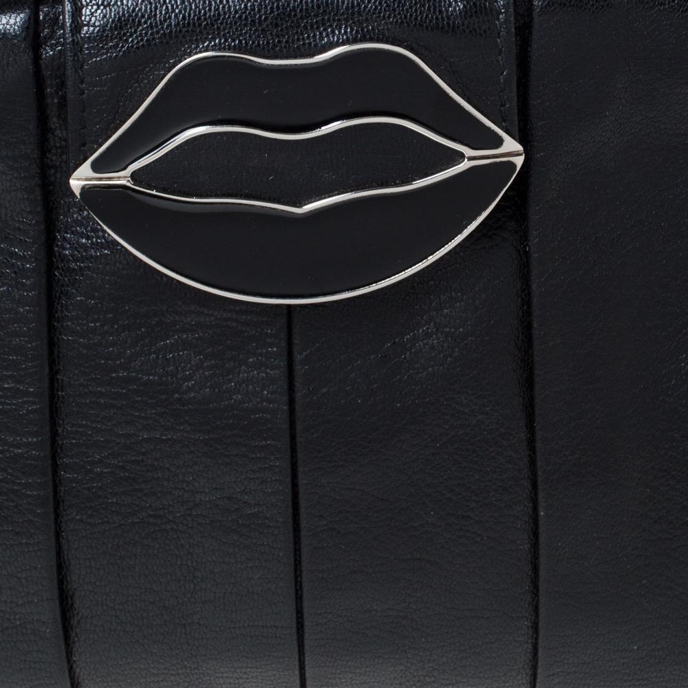 Saint Laurent Black Pleated Leather Lips Flap Shoulder Bag 3