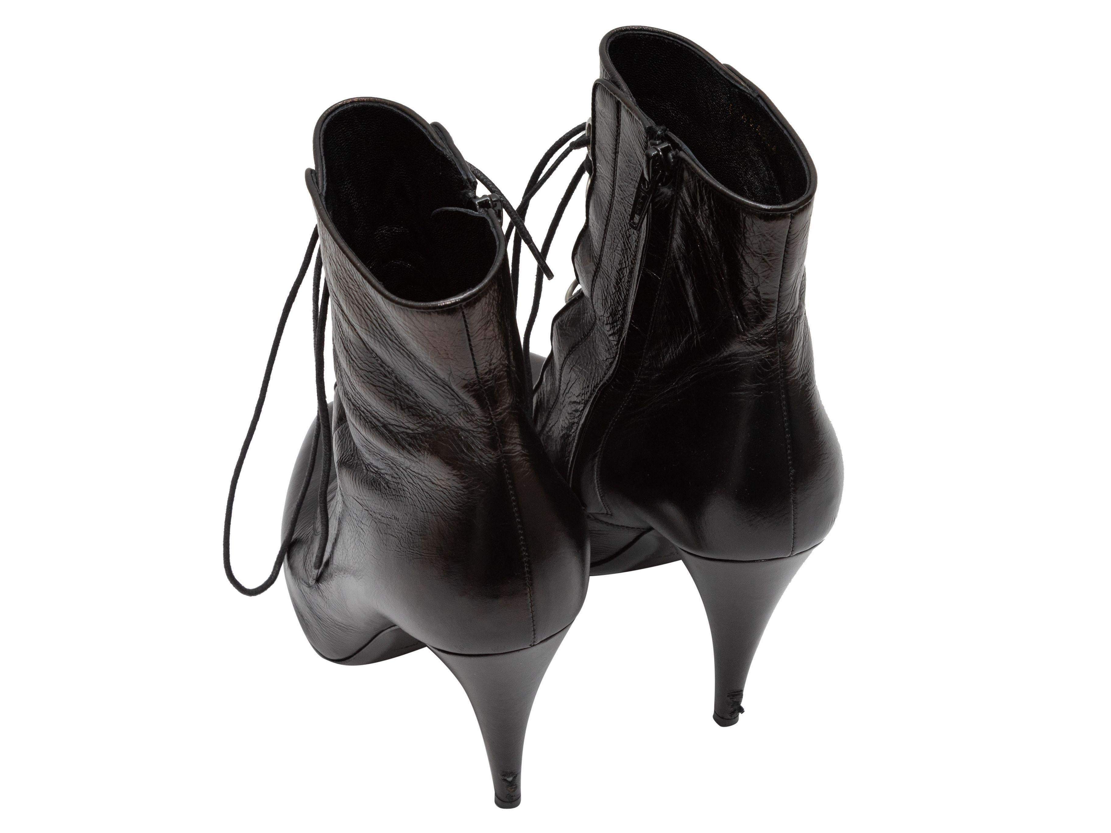 Women's Saint Laurent Black Pointed-Toe Heeled Ankle Boots