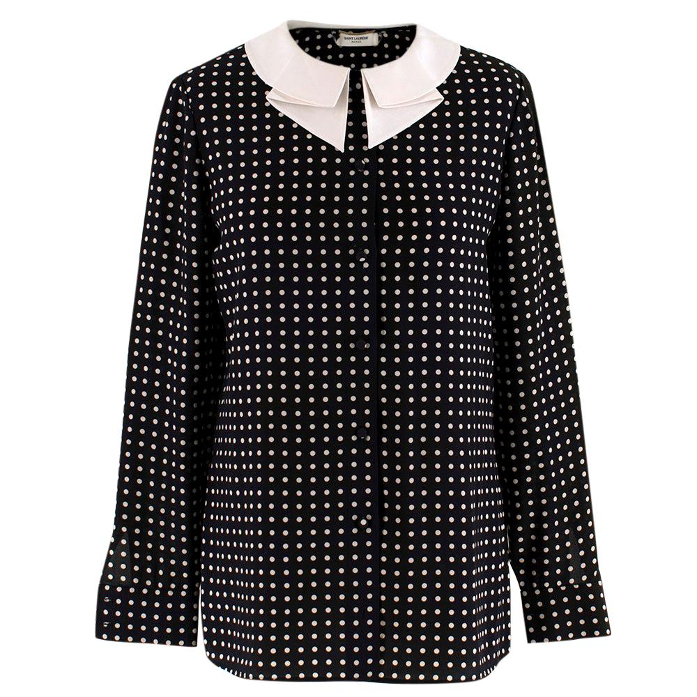 Saint Laurent Black Polka Dot Silk Shirt estimated size XS For Sale