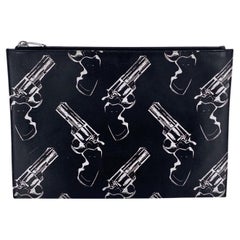 Saint Laurent Black Pop Print Leather Zip Clutch Bag Purse